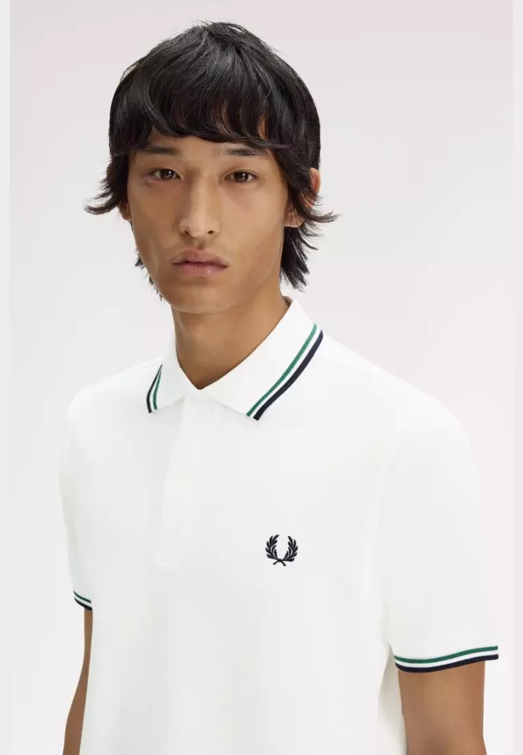 Fred Perry M3600 The Twin Tipped Fred Perry Shirt (Snow White / Sports Green / Navy)