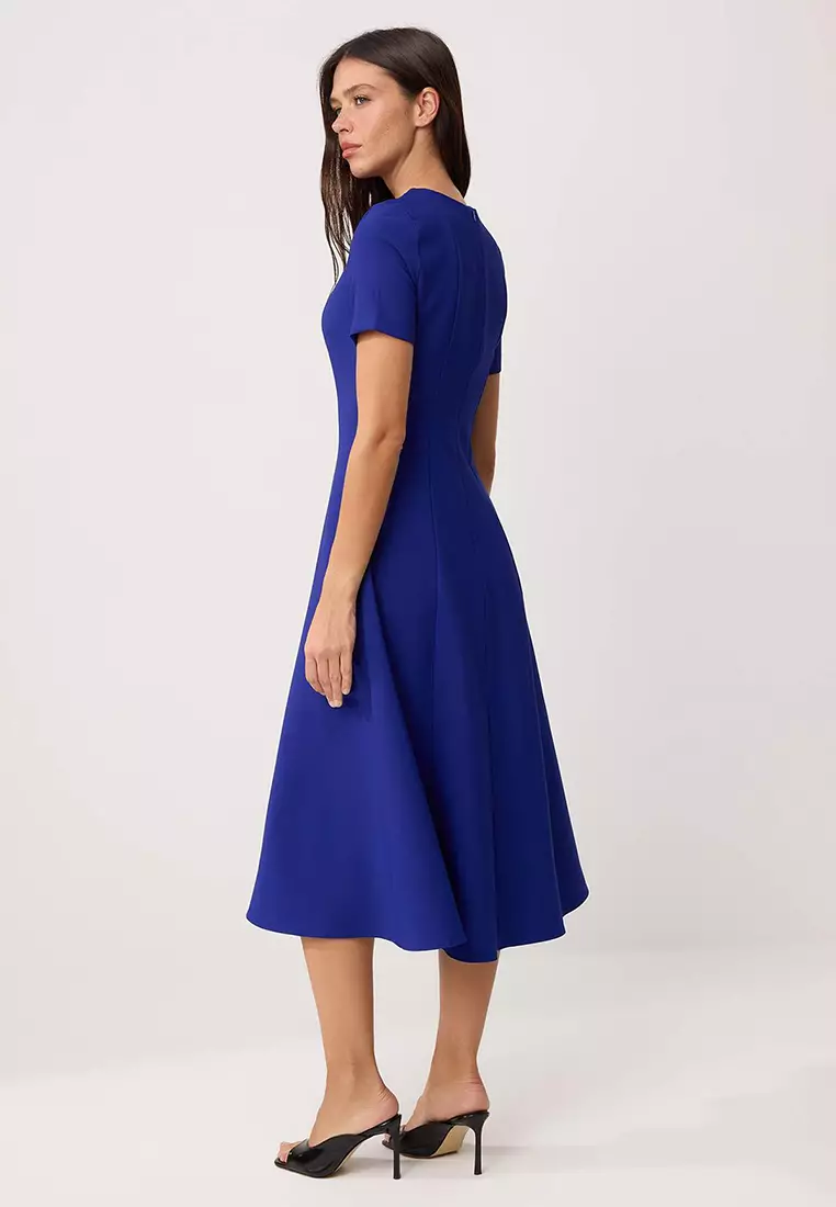 Cobalt Straight Skirt Flared From The Waist Midi Woven Dress Twoss25El79