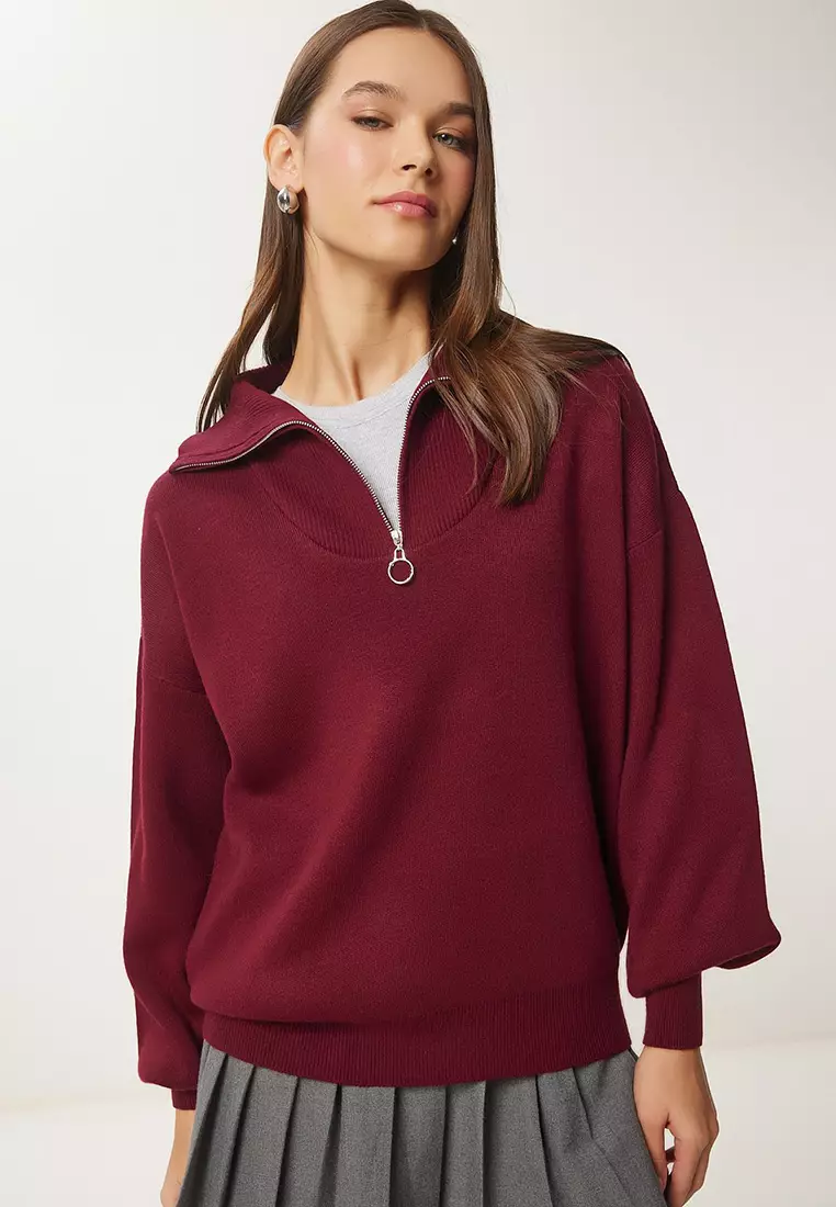 Zipper Collar Basic Knitwear Sweater