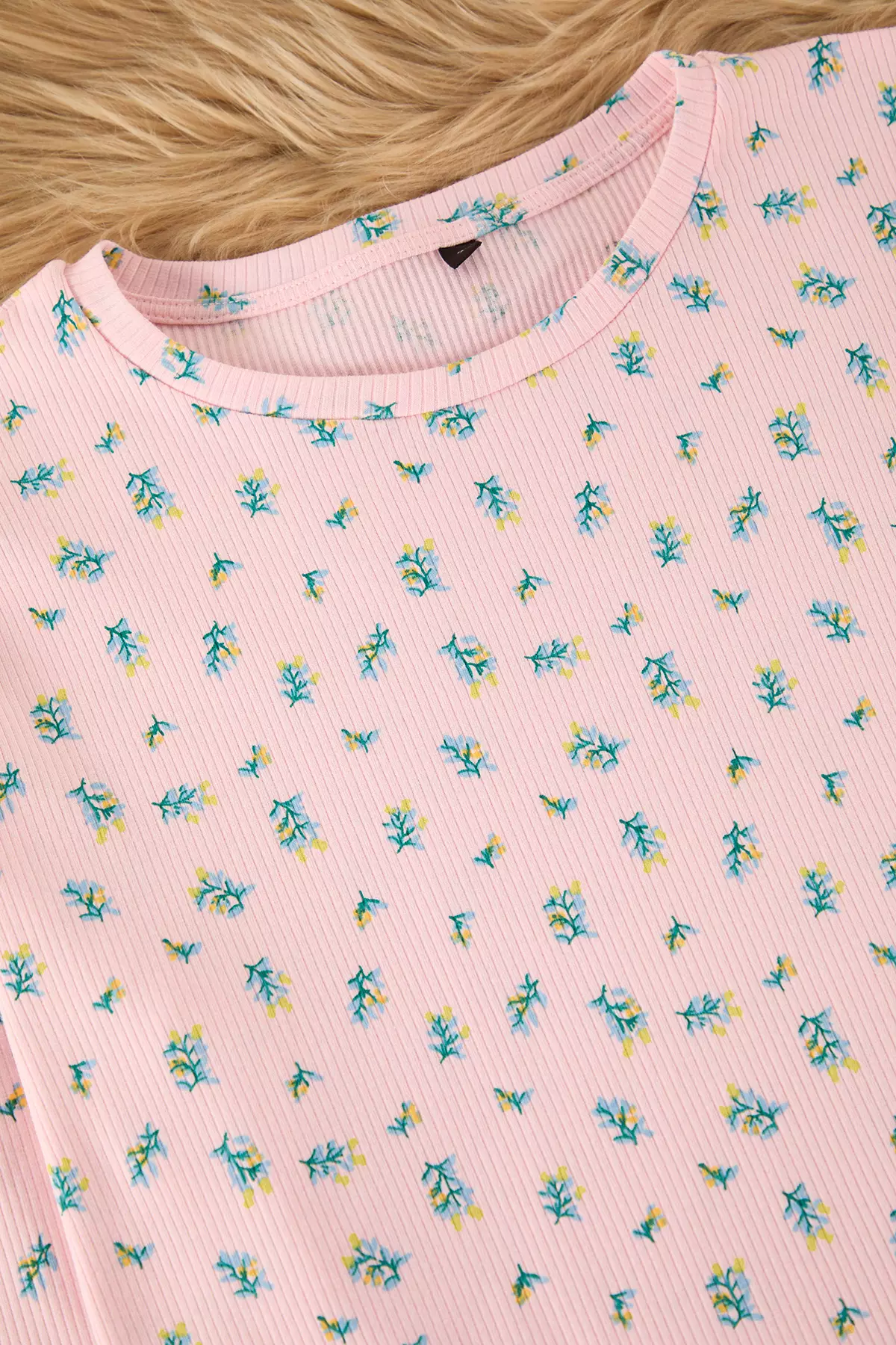 Pink Soft Touch Cotton Floral Ribbed Knitted Pajama Set