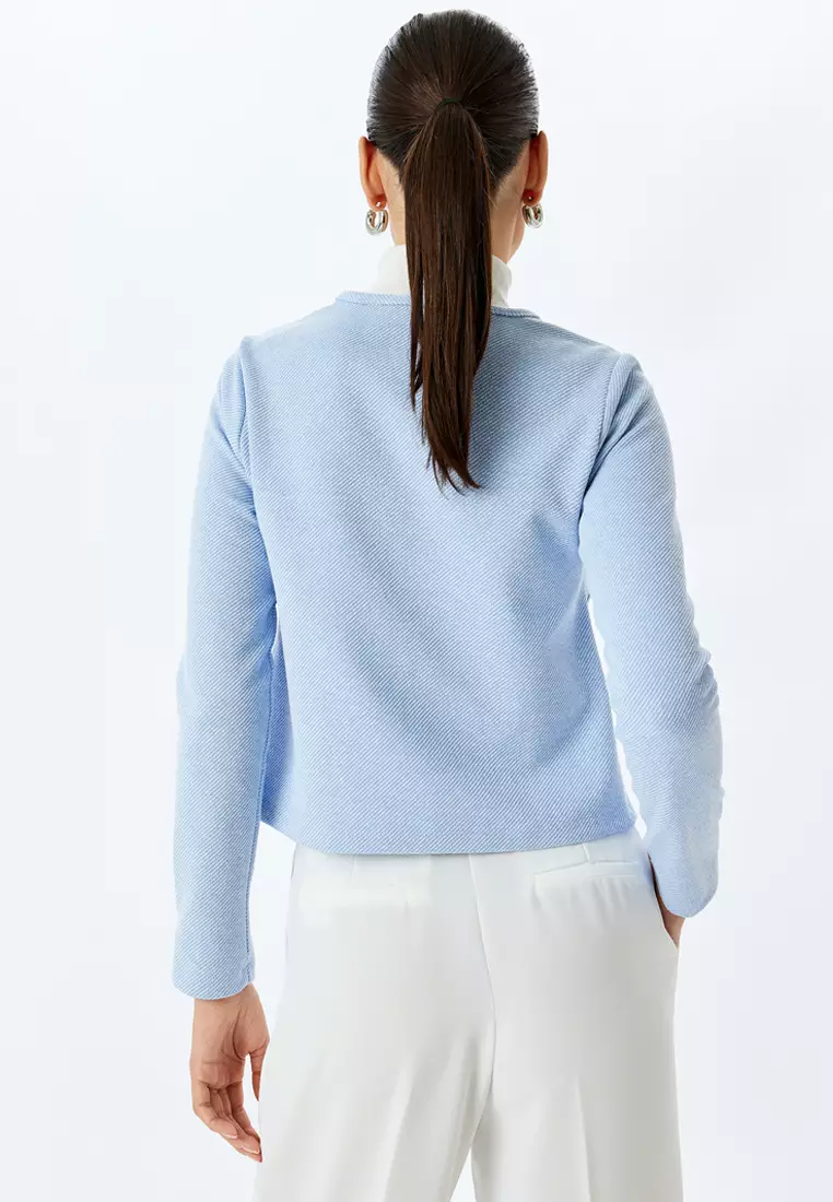 Long Sleeve Round Neck Crop Jacket With Applique Detail