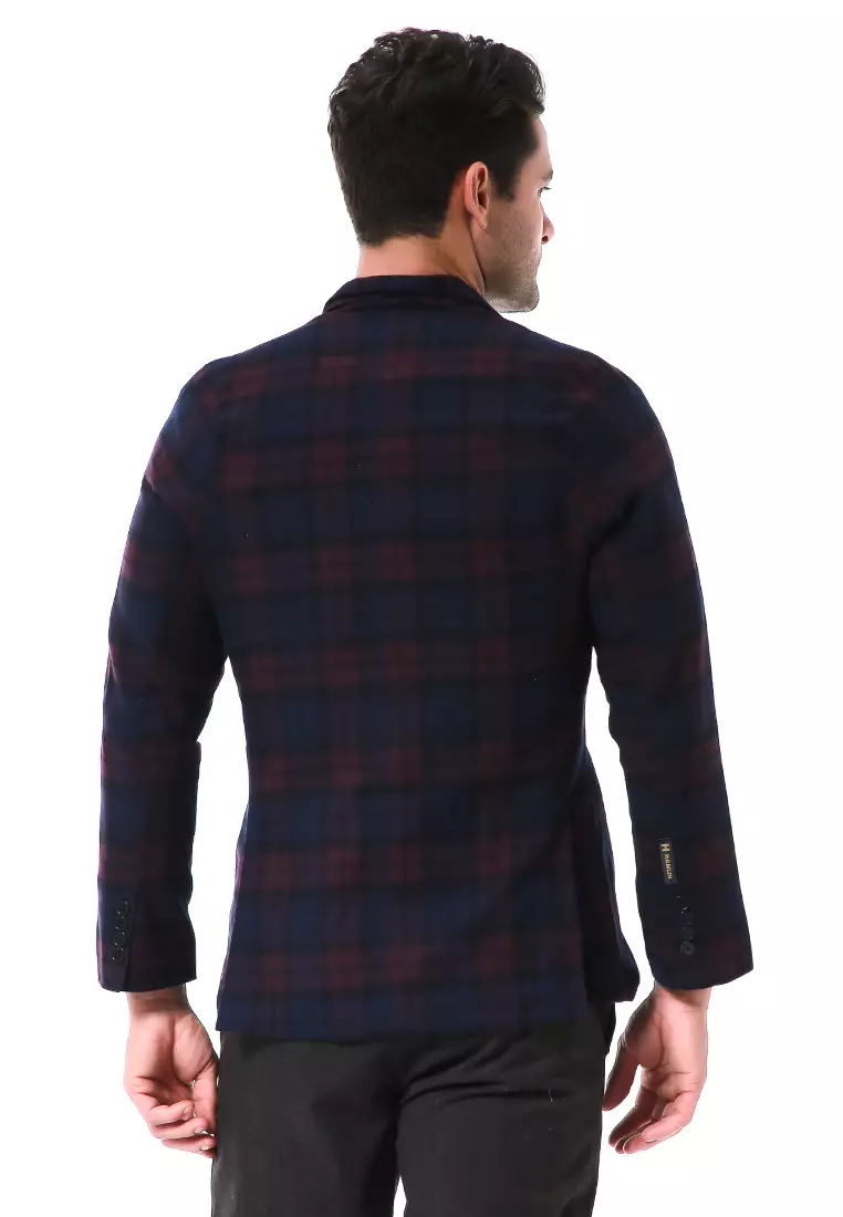 Elard Outerwear Pria Blazer Formal Lengan Panjang Plaid Motive Material Wool ORIGINAL - Purple Navy