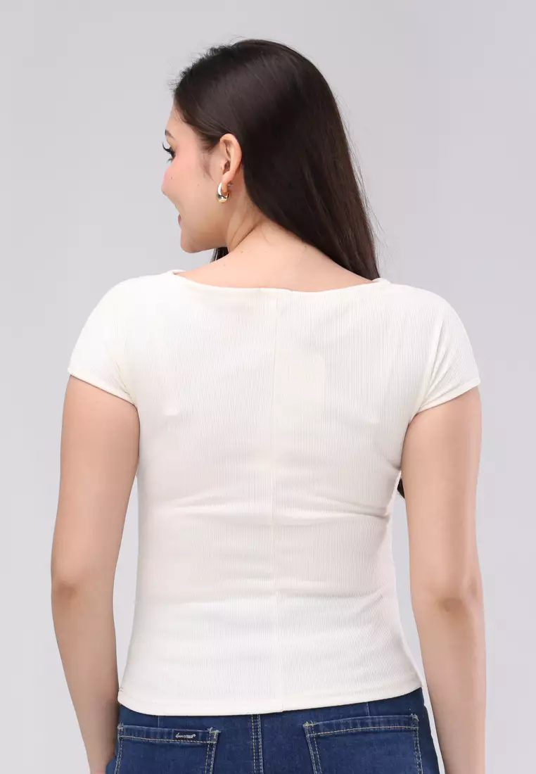 Textured Carnation Knits Short Sleeves Blouse