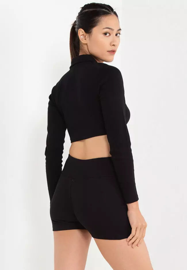 Ellesse tape long clearance sleeve crop polo shirt