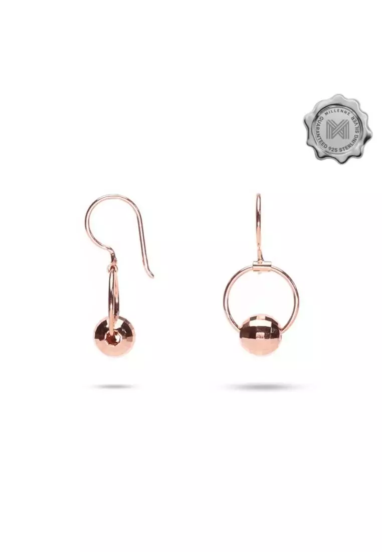 Minimal Faceted Ball Open Circle Rose Gold Hook Earrings with 925 Sterling Silver