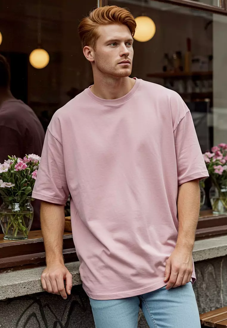 Dusty Rose Oversize/Wide Cut 100% Cotton Short Sleeve Basic T-Shirt TMNSS22TS0318