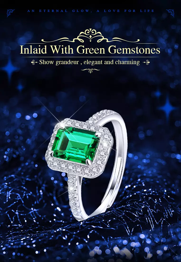 Cincin Wanita Kristal hijau Berlian Wanita Fashion Jewelry Anti luntur Ring