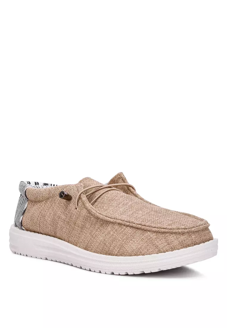 Drawstring Men's Flatform Heel Shoes in Beige