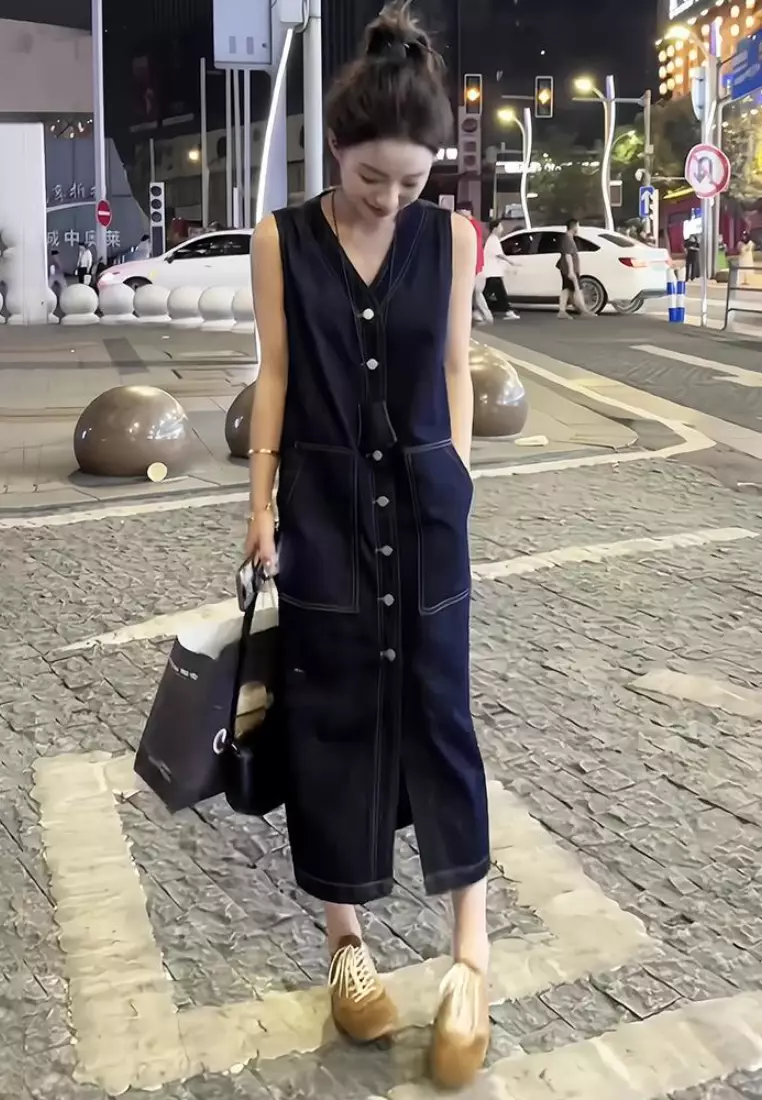 Sleeveless Denim Midi Dress CA26041004BL