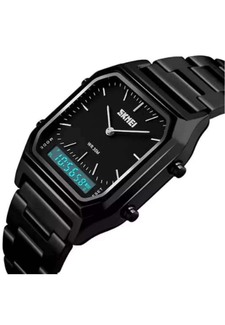 Jam Tangan Digital Analog Pria Waterproof Many Function Strap Tali Material Stainless Steel PQ01 ORIGINAL