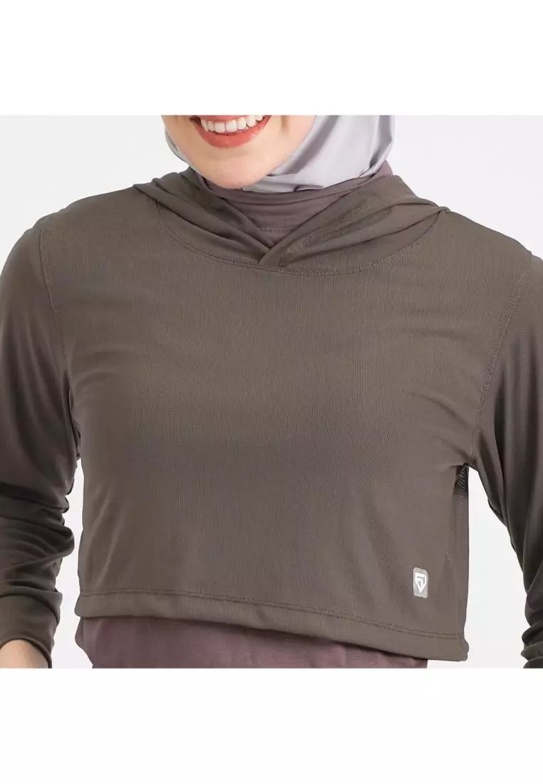 Fitwear - Croptop Jaring / Mesh / Sheer Olahraga BRENDA OUTER HOODIE LS CRP - BROWN