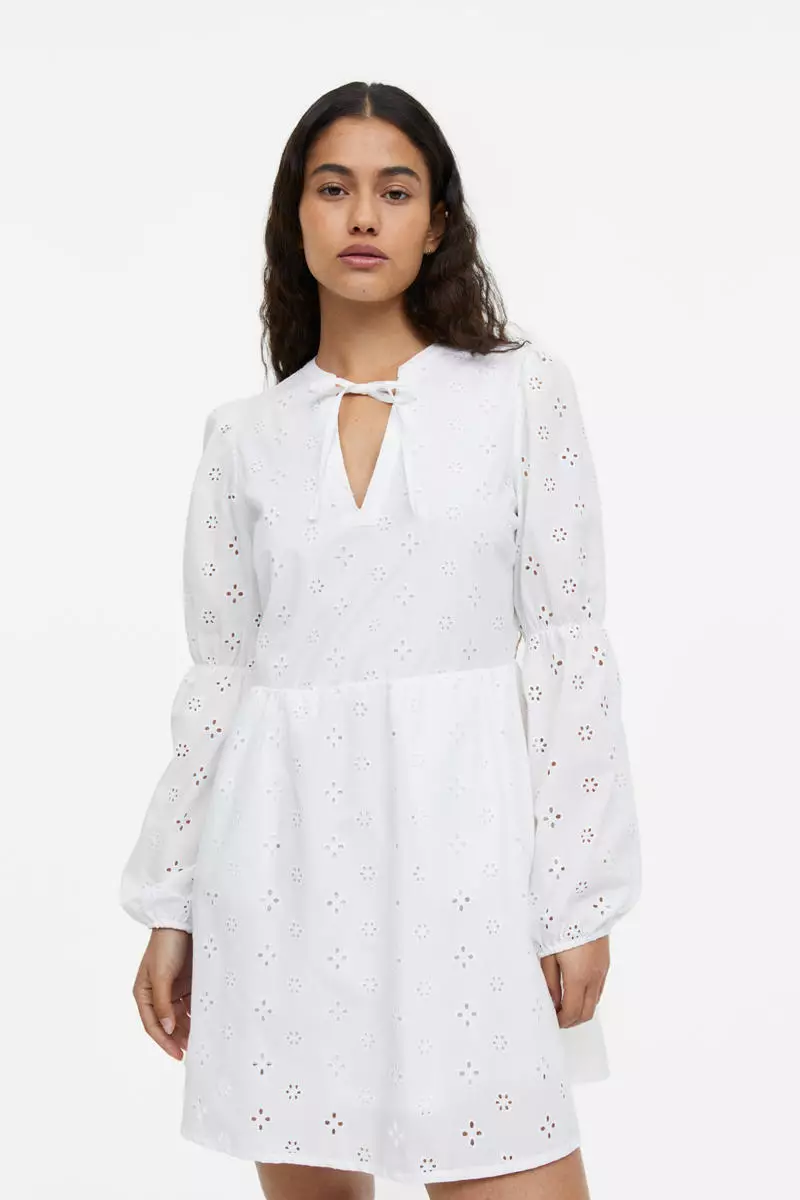 H&m white broderie dress online