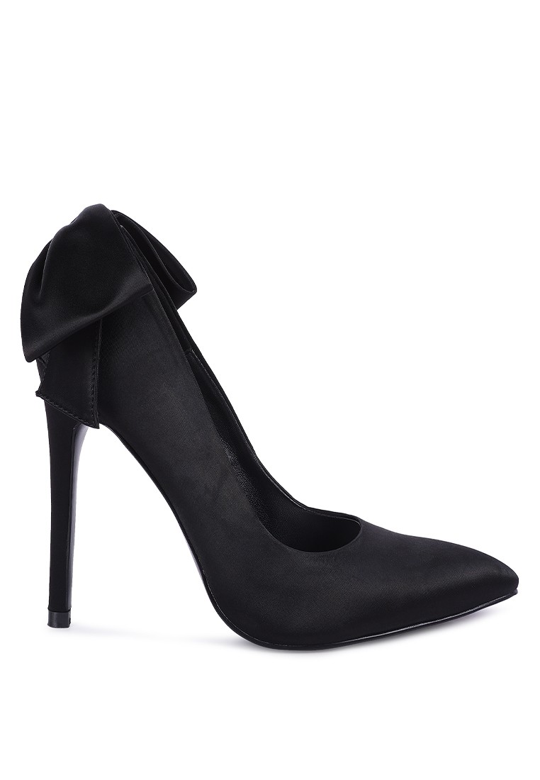 Black High Heeled Satin Pump Sandals