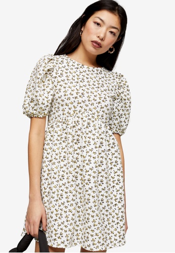 Ditsy babydoll puff sleeve dress clearance
