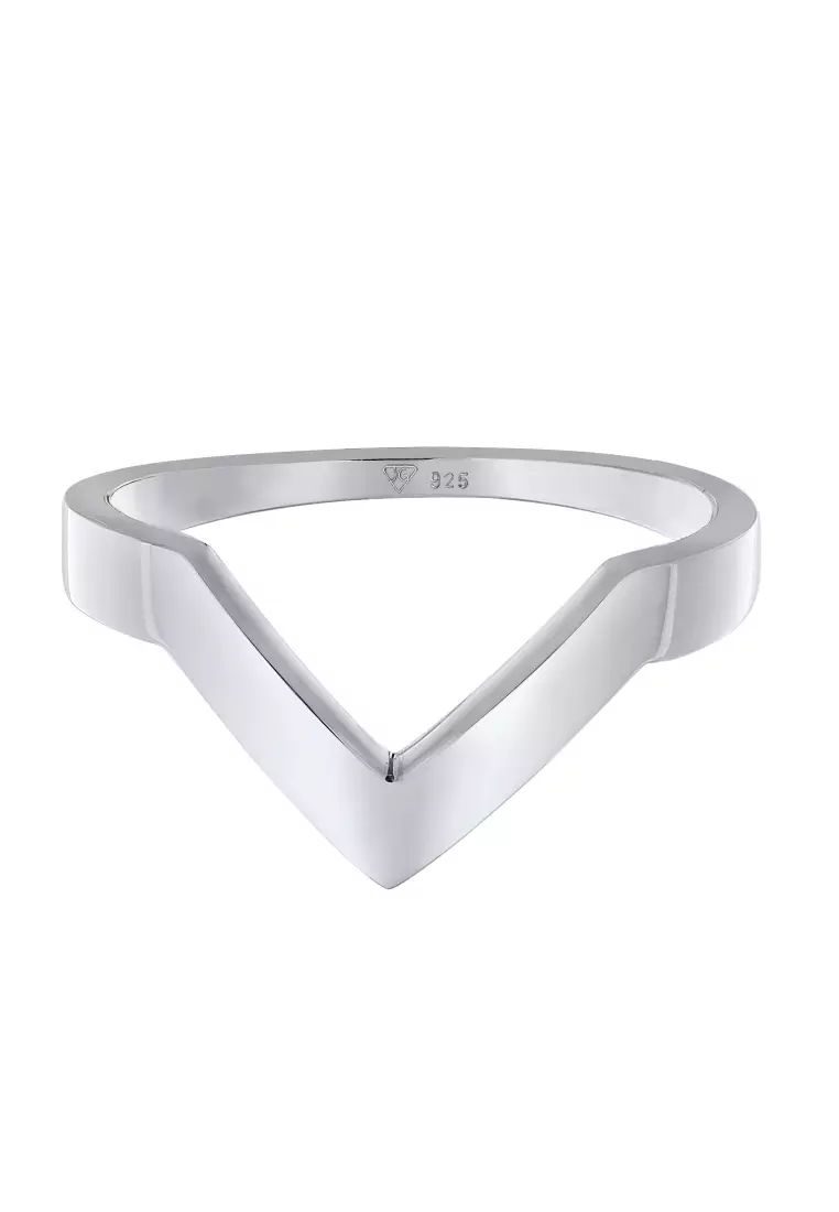 Ring V Shape Geo Basic Rhodium Plated