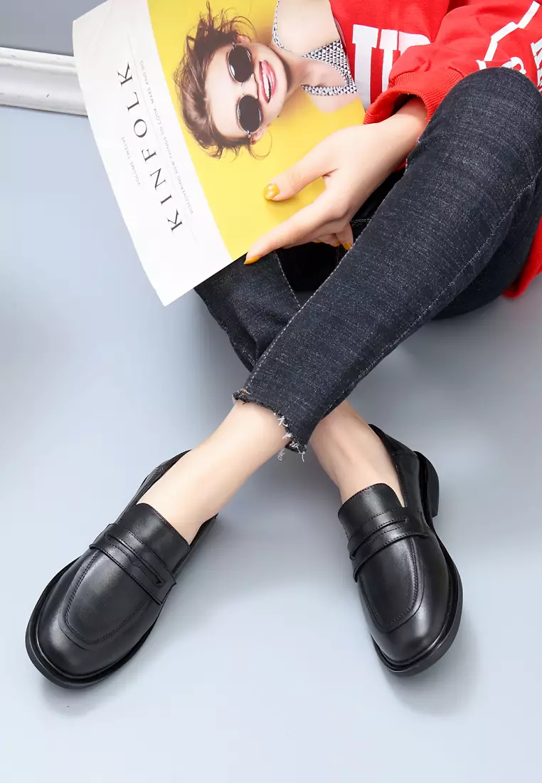 Square Toe Cow Leather Flexible Loafers BS2087