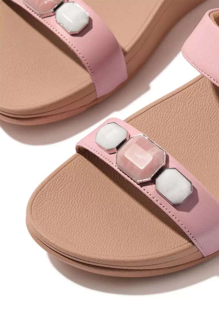 Fino Multi-stone Leather Slides - Soft Blush