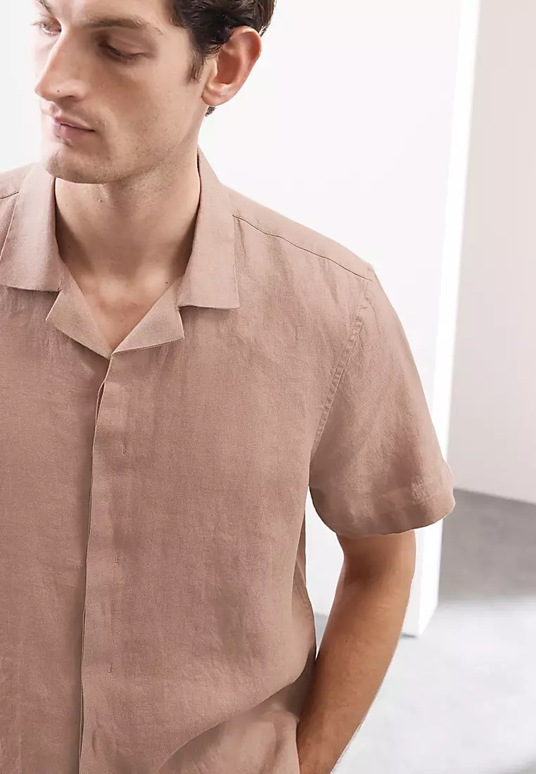 Pure Linen Herringbone Cuban Collar Shirt