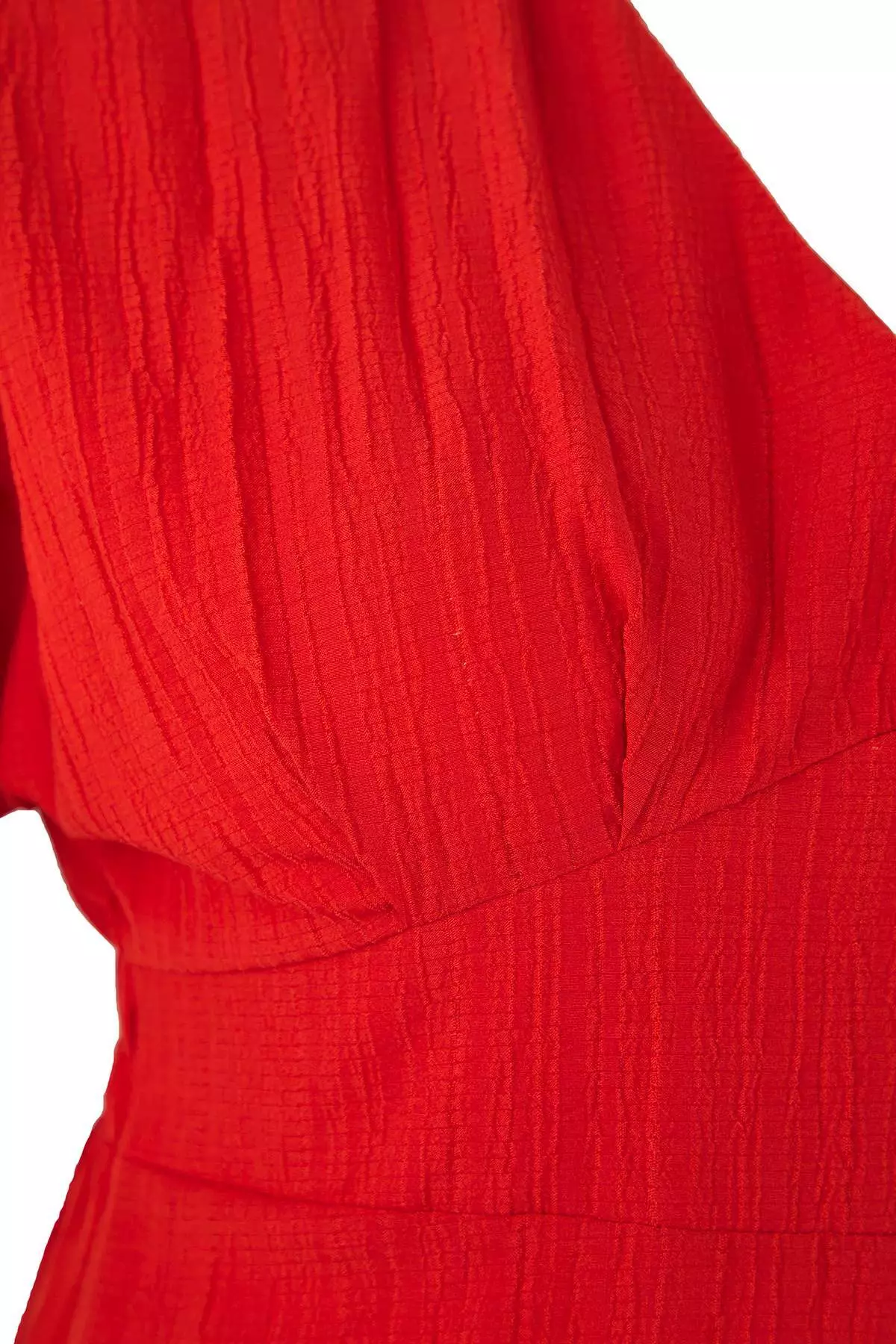 Red V-Neck Short Sleeve Textured Fabric Woven Maxi Plus Size Dress