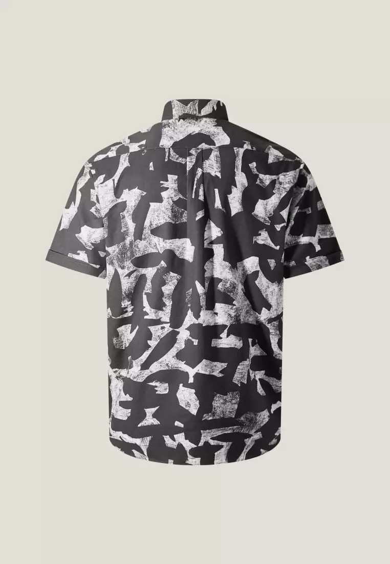 G2000 Cotton Oxford Ink Scatter Digital Print Comfort Fit Short Sleeve Casual Shirt