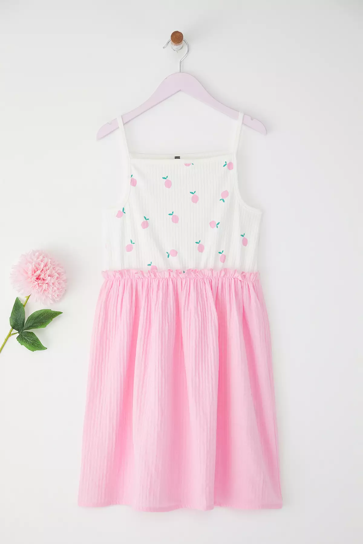 Pink Girl 100% Cotton Color Block Strap Mini Knitted Dress Tkdss25El00073