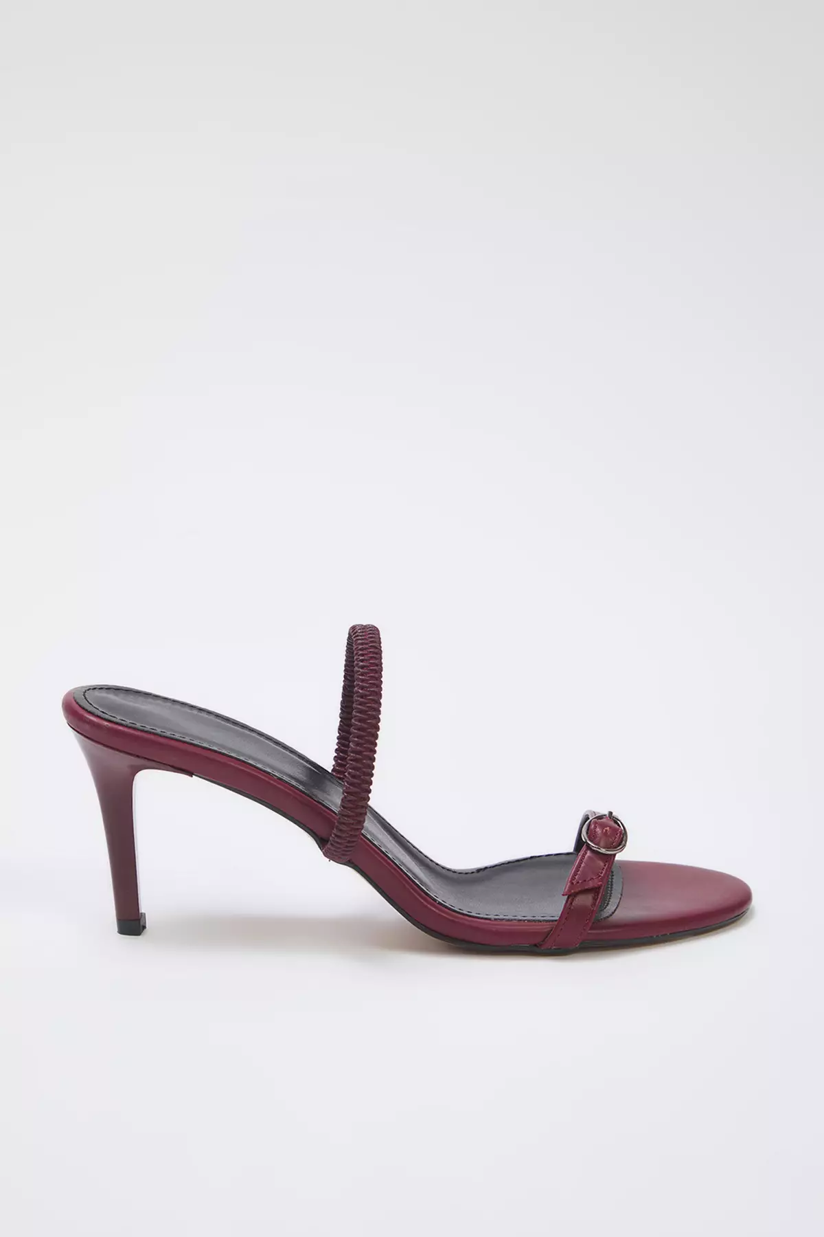 Burgundy Buckle Detailed Dual-Use Thin Heeled Almond Toe Women Heeled Sandals Takss25To00010