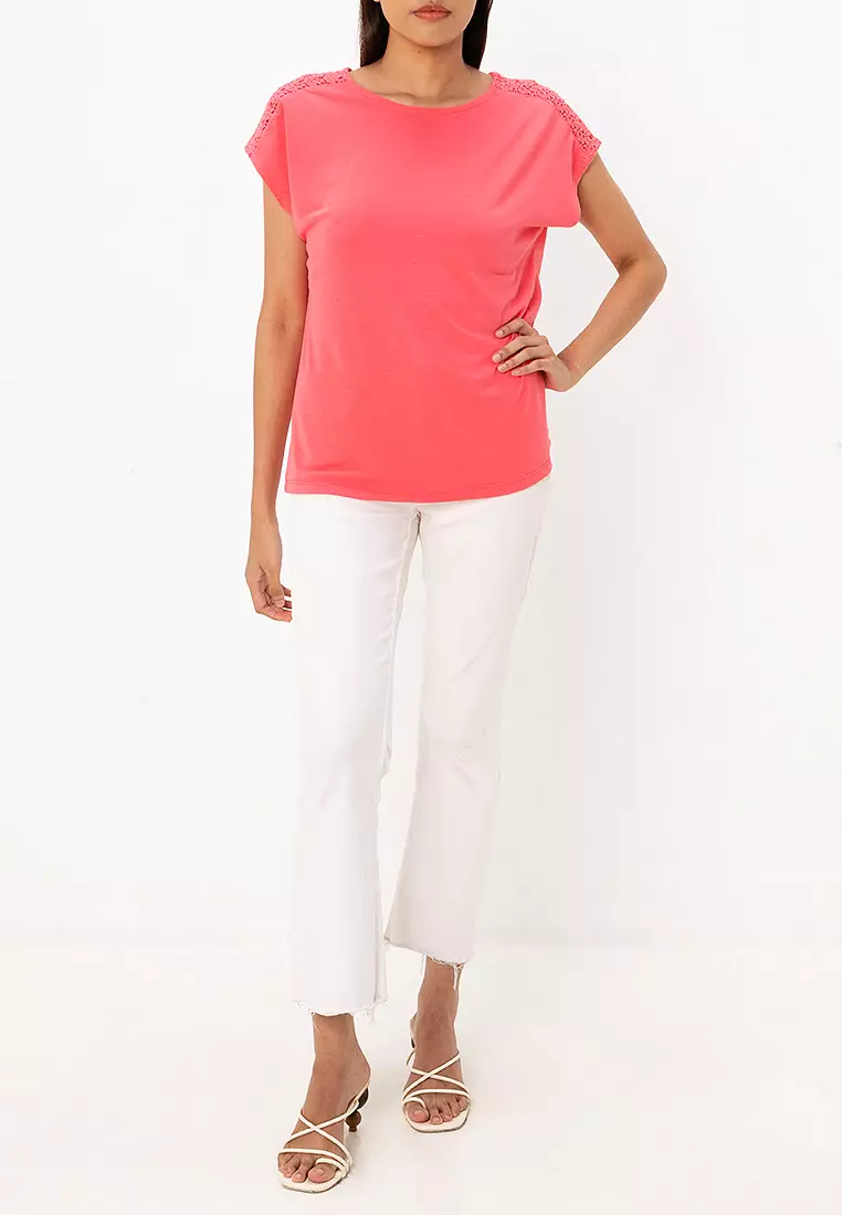 Thea Life Short Sleeves Lace Mix Top