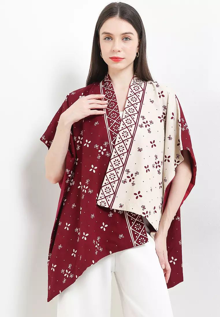 Outer Cardigan Atasan Batik Wanita Furing Areeya Merah Maroon Muslim Natal Imlek Cheongsam