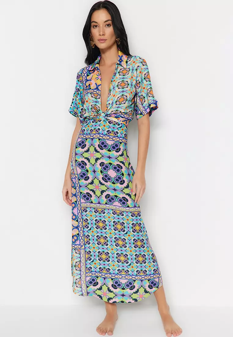 Buy Trendyol Ethnic Pattern Midi Woven Cut Out/Windowed Beach Dress 2023  Online | ZALORA Singapore