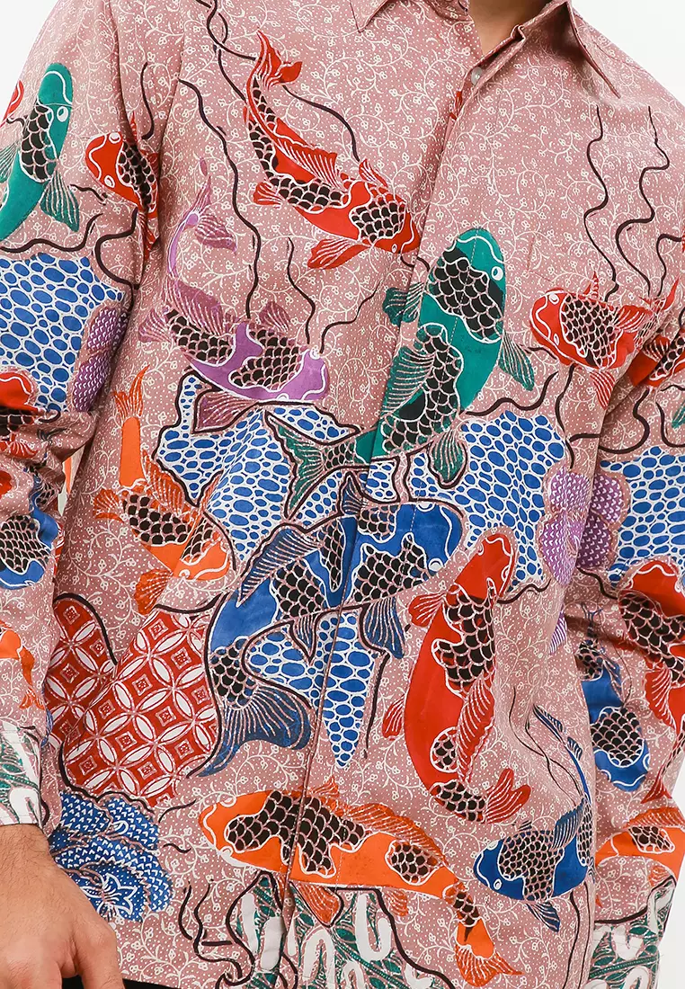 Ikan Koi Kemeja Batik Tulis Premium Pria Casual Modern Lengan Panjang