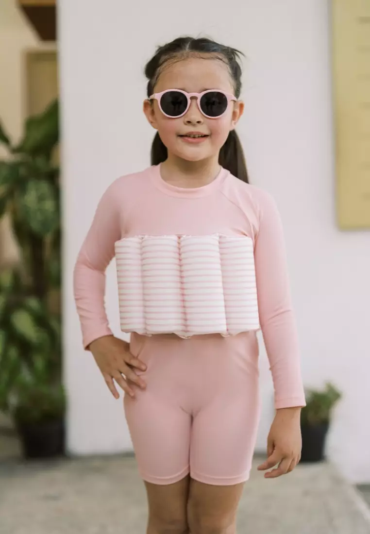 Stripes & Blooms Diving Long Sleeves Floatsuit - Pink Stripes
