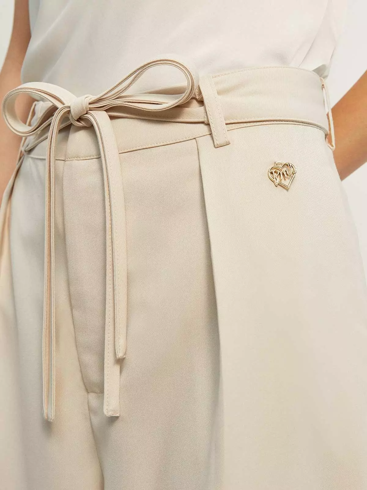 Tie-West Detail Straight Pants - Beige