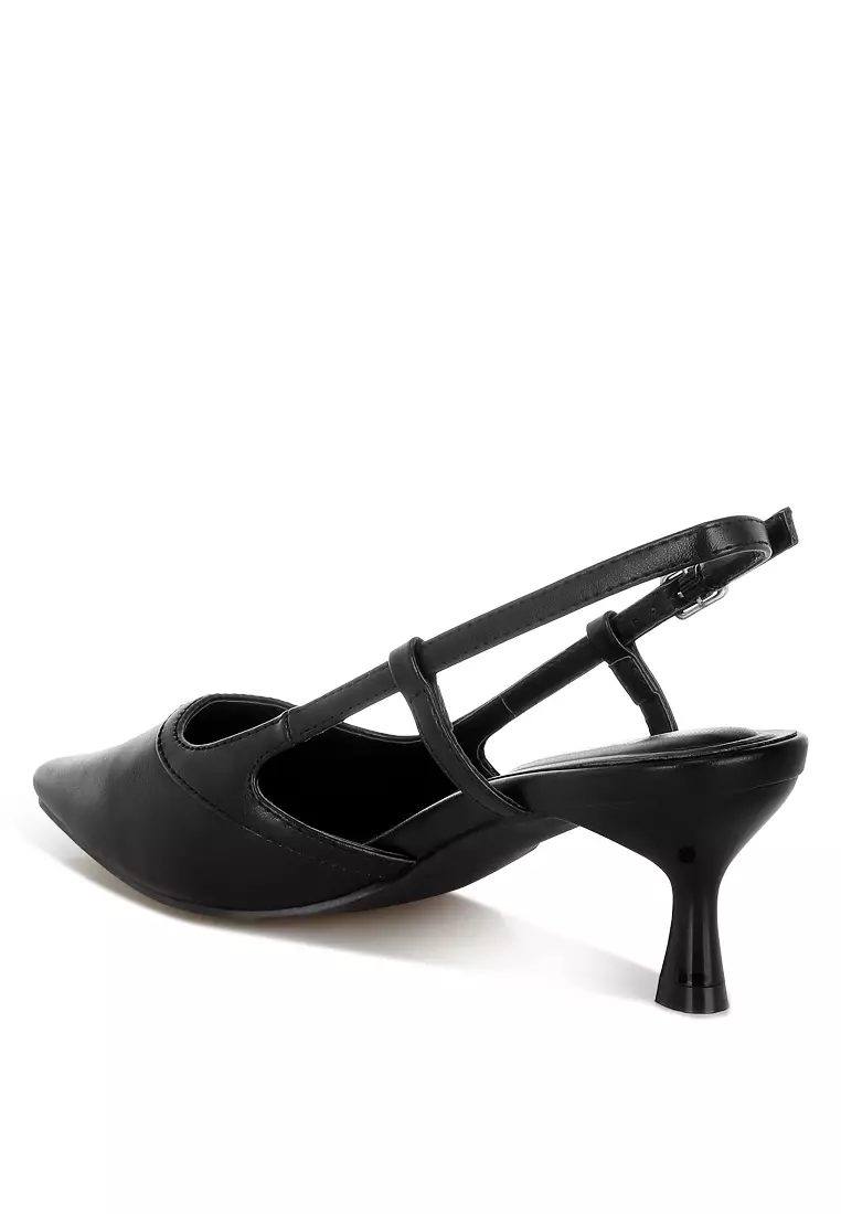Slingback Pin Buckle Kitten Heels In Black