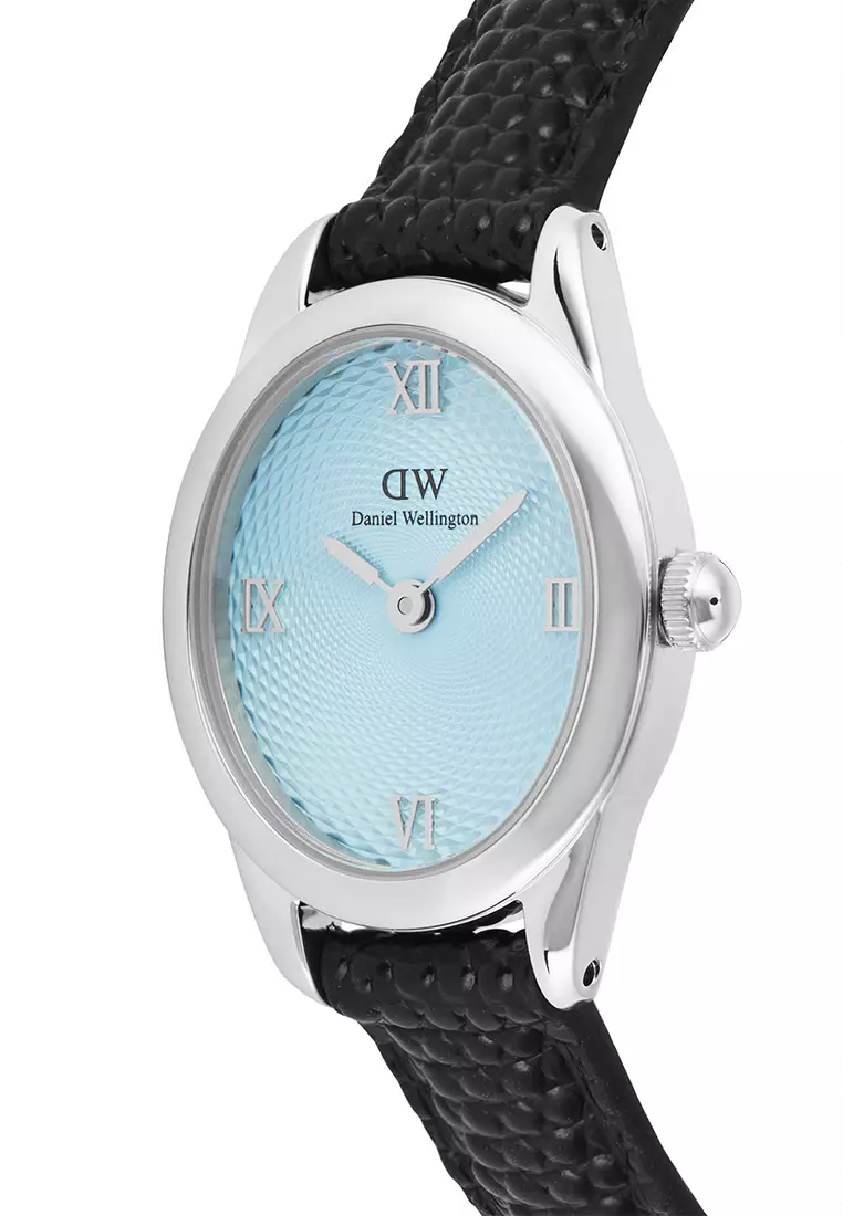 Ophelia Mini Black Lizard Ice Blue Guilloché Silver - Women Watch Stainless Steel Leather Strap watch DW Official Authentic Original