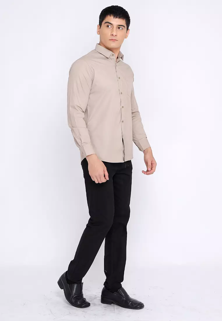 Simple Perfect Kemeja Pria Lengan Panjang Polos | Premium Solid Basic Gallant Shirt 7714 Khaki