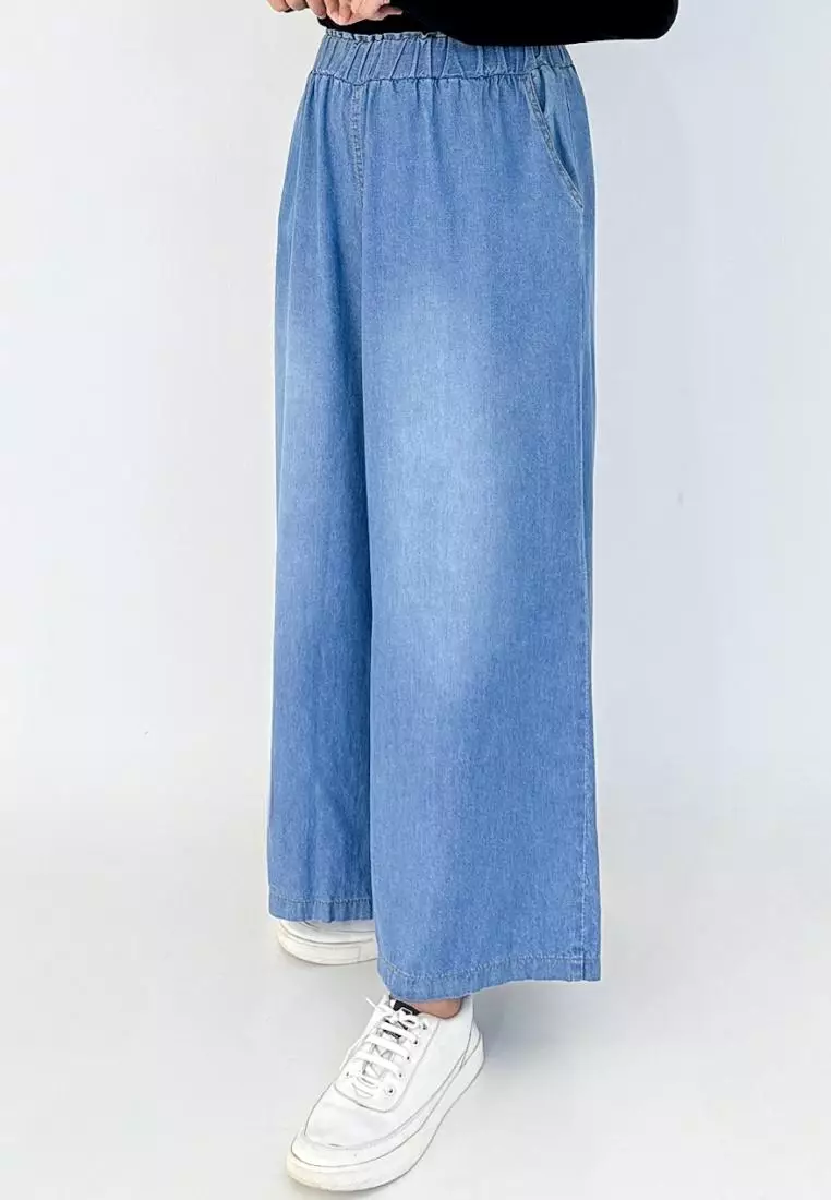 Jasmin Denim Kulot BIRU MUDA Celana Jeans Wanita Wide leg Fit BB 43-80 kg