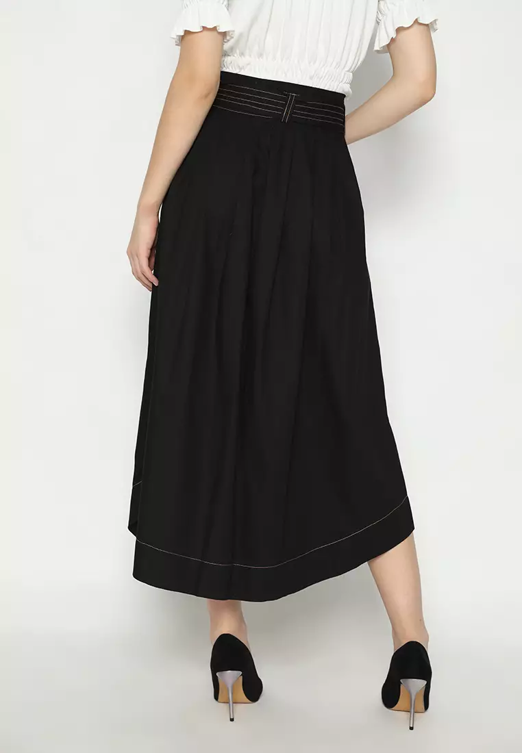 Plain Skirt With Belt Adjustable In Black By Brilliant Girl Warna HITAM