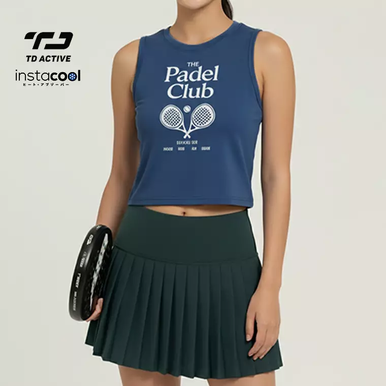 TDACTIVE Baju Olahraga Wanita Padel Tank Top "padel club" UAT biru denim LSF10