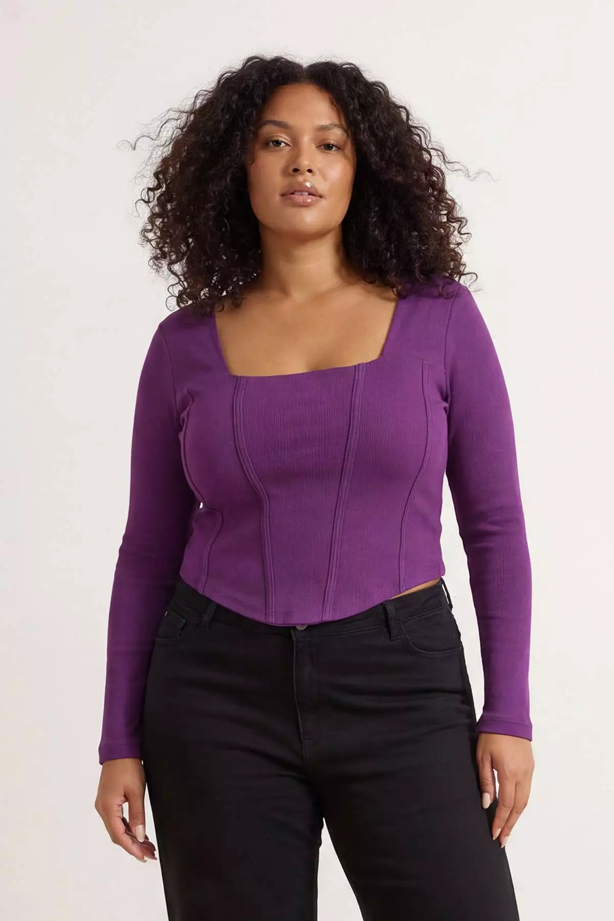 Purple Twill Piping Detailed Knitted Oversize Blouse Tbbaw23Af00118