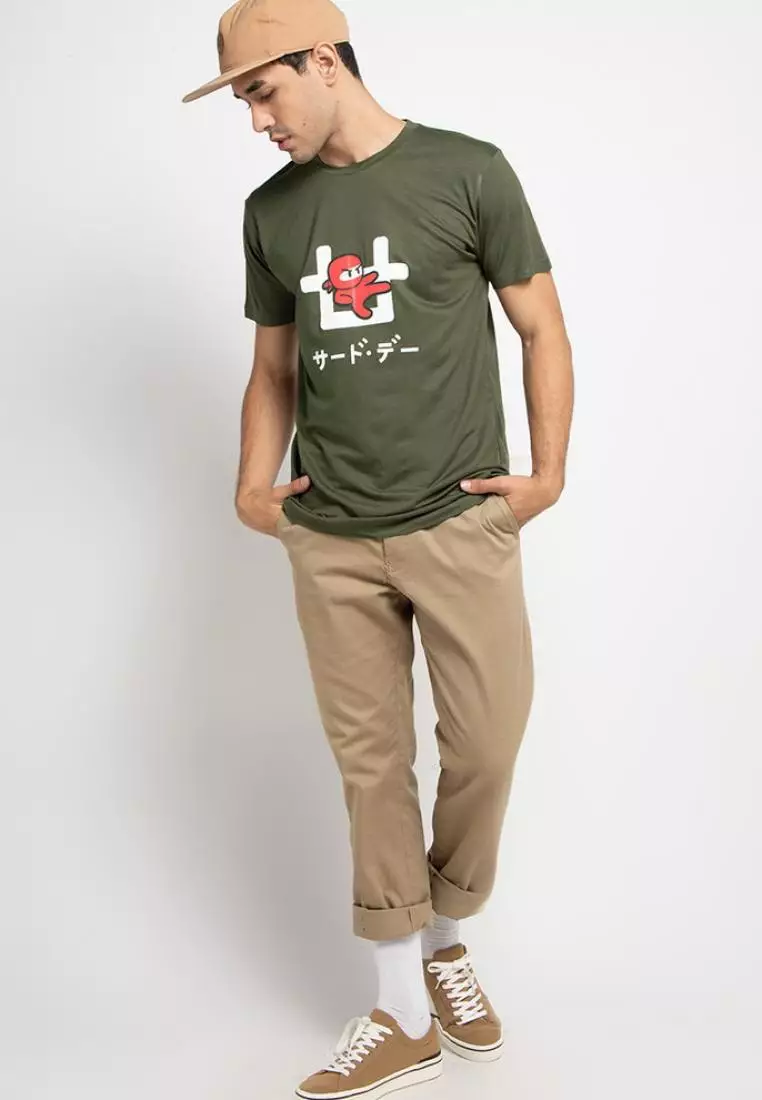 MTE94 Kaos Pria Unisex ninja kick logo gra T-shirt Olive