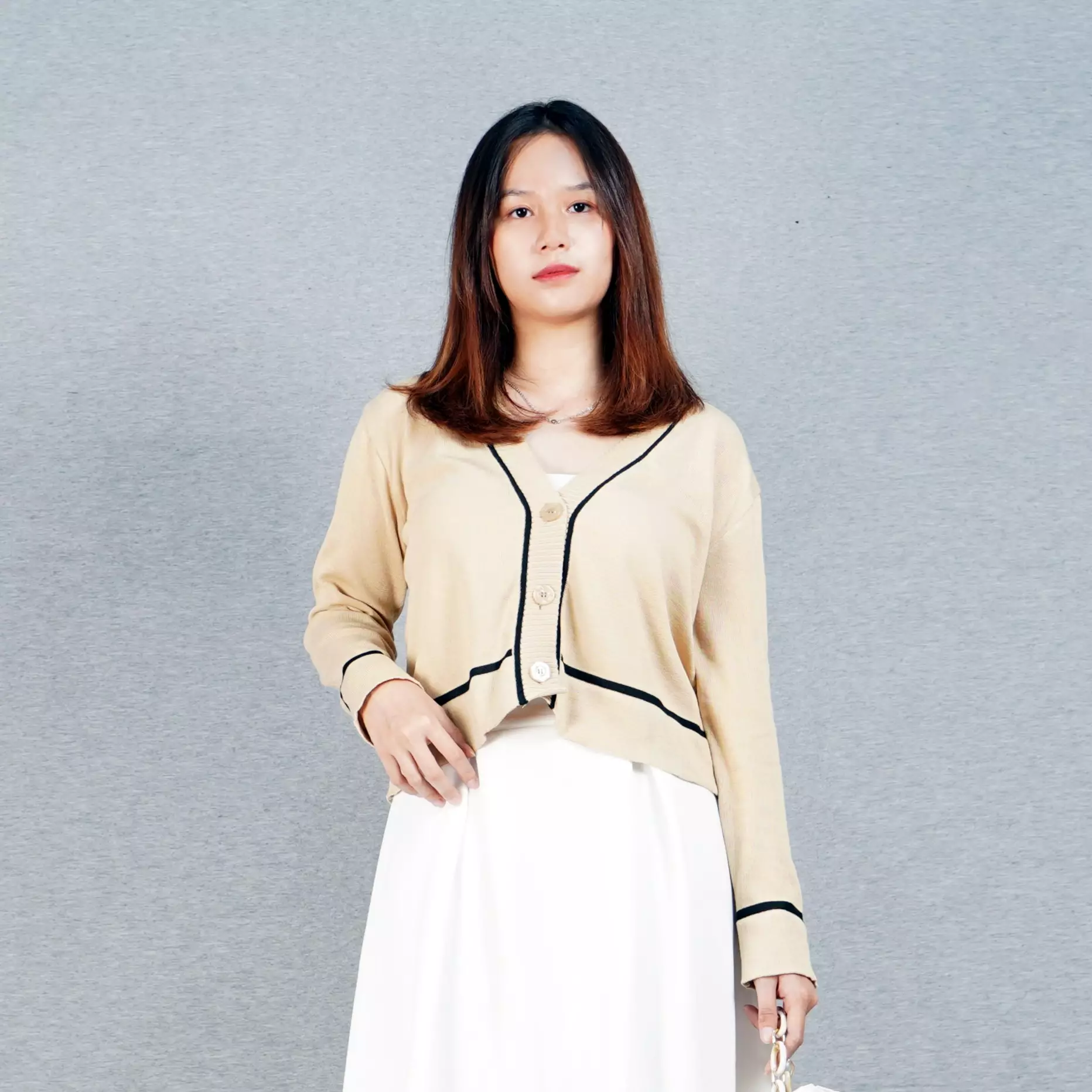 NICOLE Knit Cardigan Kardigan Rajut Wanita Cardigan Rajut Wanita - LATTE