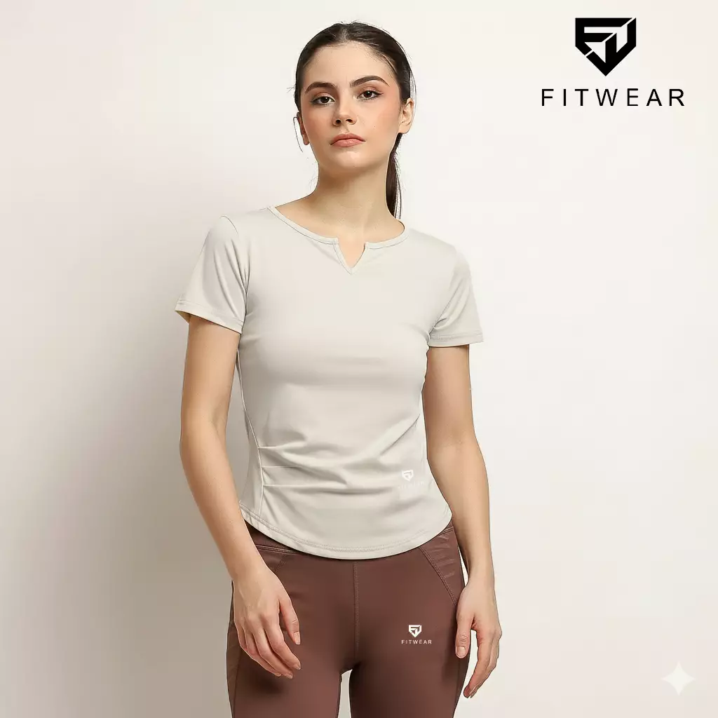 Fitwear - Kaos Olahraga Dryfit Wanita STAFIE V-NECK SLIMFIT S/S - WHISPER GRAY