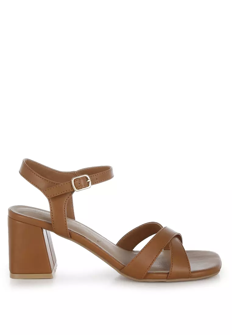 Discount on London Rag  shoes - SKU: Square Toe Block Heel Sandals in Tan