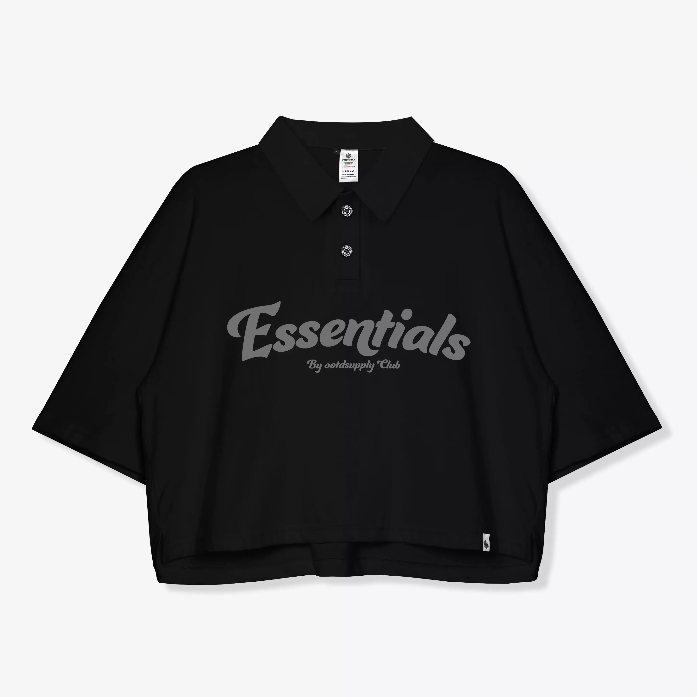OOTDSUPPLY Oversize Polo Crop Shirt Essentials Black & White l Polo Crop Pria dan Wanita OVZ-CPS007