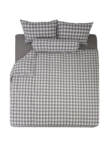 Milliot & Co. grey Jrim Gingham SS 3-pc Fitted Sheet Set D7A5FHLD92C828GS_1