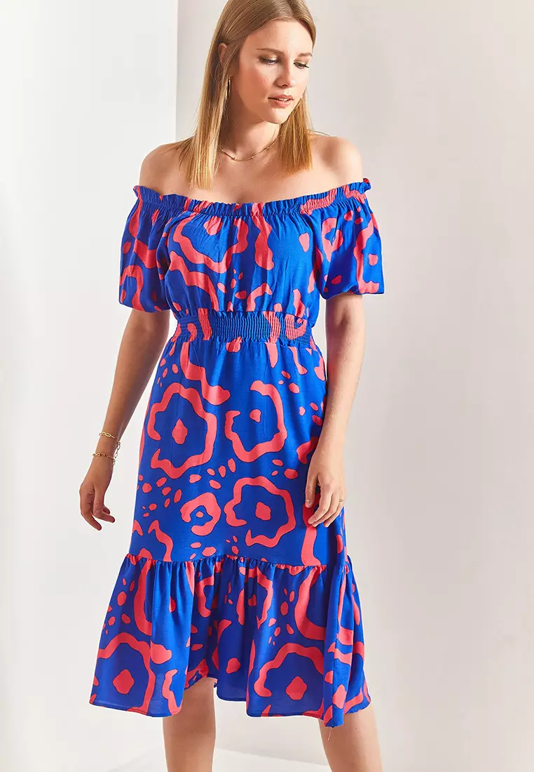 Cotton Off Shoulder Midi Dress