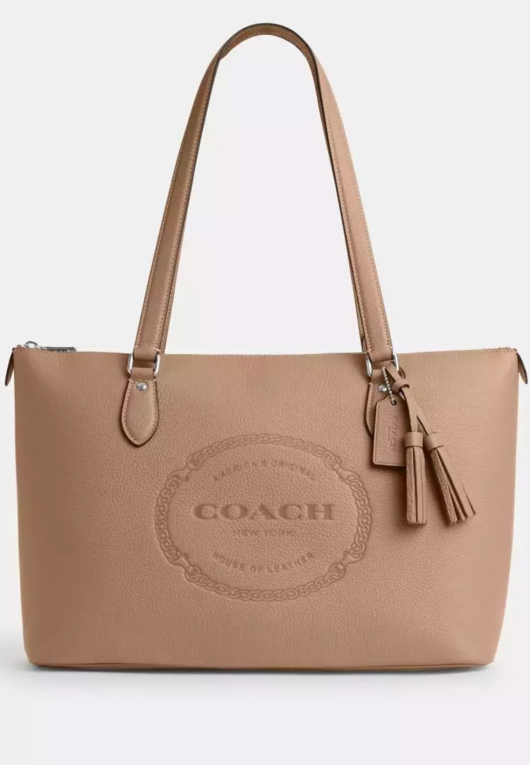Jual Coach Coach Gallery Tote With Coach Heritage Taupe Original