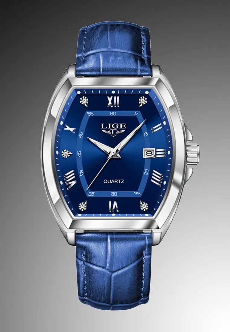 Elegant Barrel Shape Unisex Stainless Steel Quartz Watch, 40mm, Leather Strap