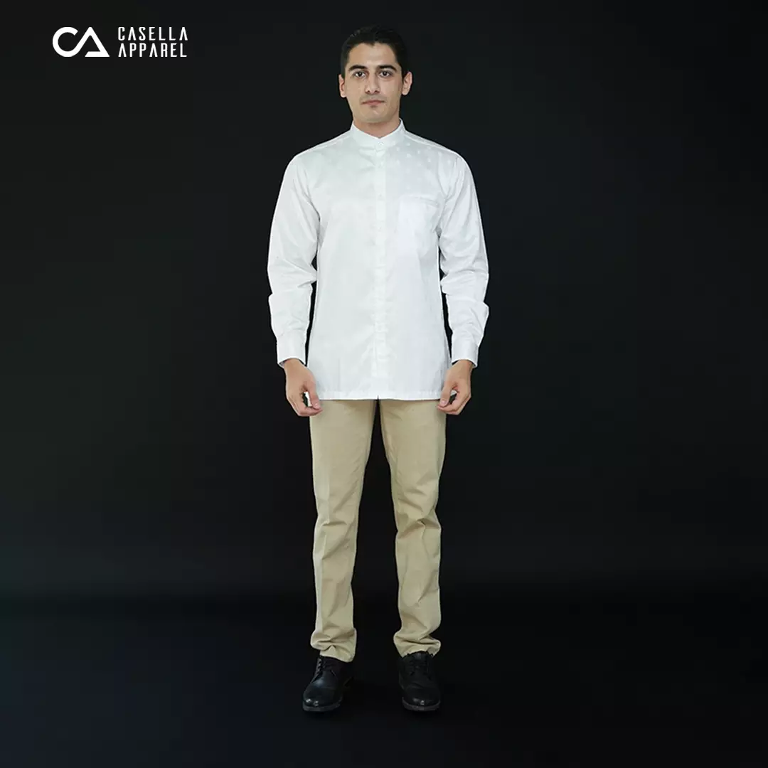 Casella Baju Koko Pria Lengan Panjang | Baju Koko Batik Syam 9983 White