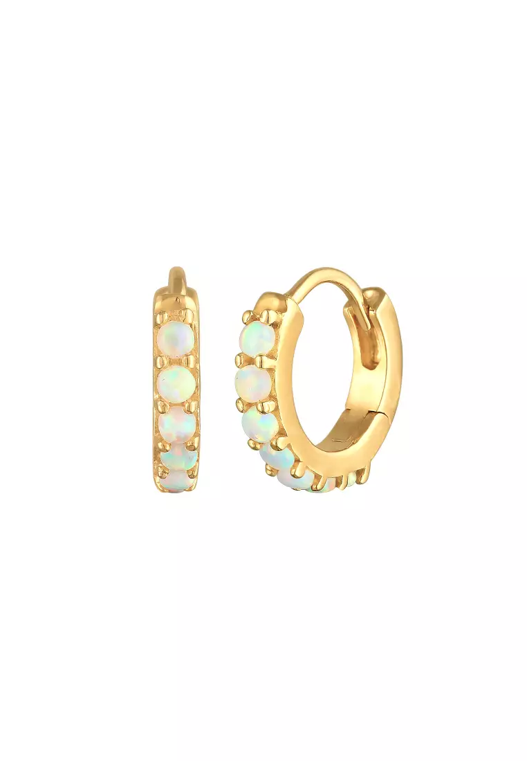 Earrings Creole Synthetic Opal Gold Plated